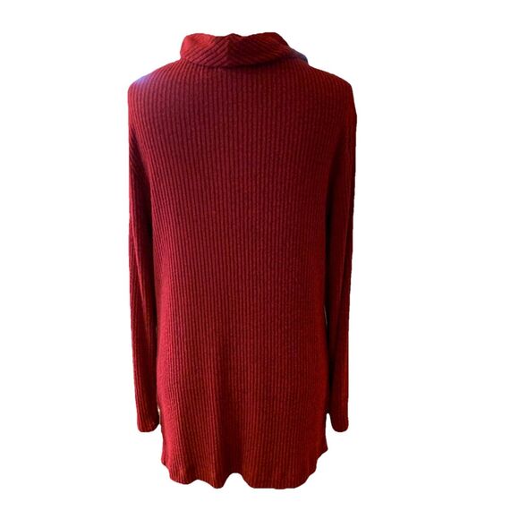 Chico’s Zenergy Sz 1 US 8/10 Sweater Ribbed Cowl Neck Red/Black Heather Tunic - Picture 3 of 10